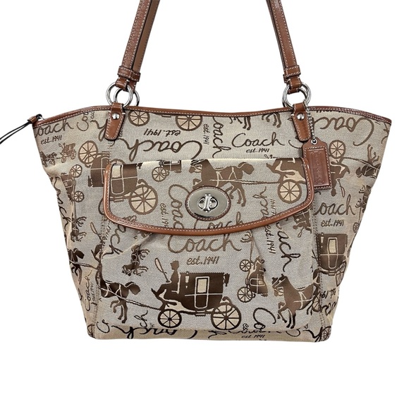 NWOT Coach Horse & Carriage Monogram Canvas Leather Large Tote Bag L0973-F14857 - Picture 2 of 9